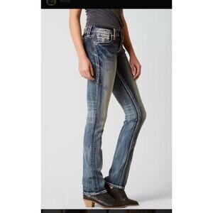 Rock Revival Embellished Low Rise Sargon Straight Denim Jeans Sz 29 Y2K western